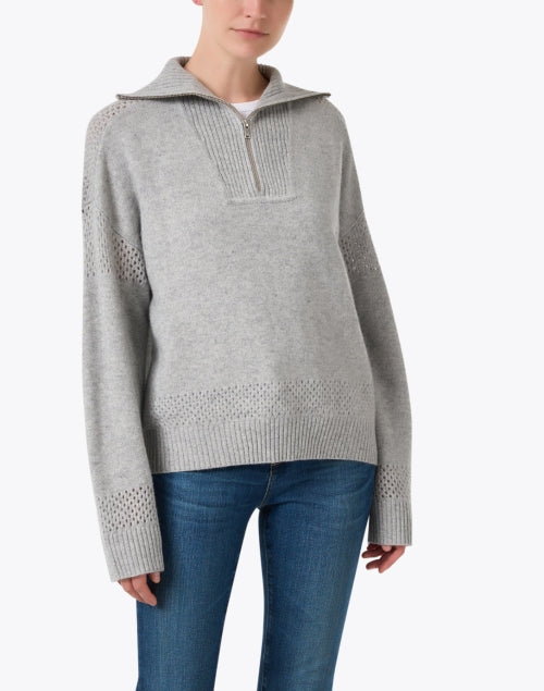 Quarter Zip Grey Wool and Cashmere Blend Sweater for a Feminine Look