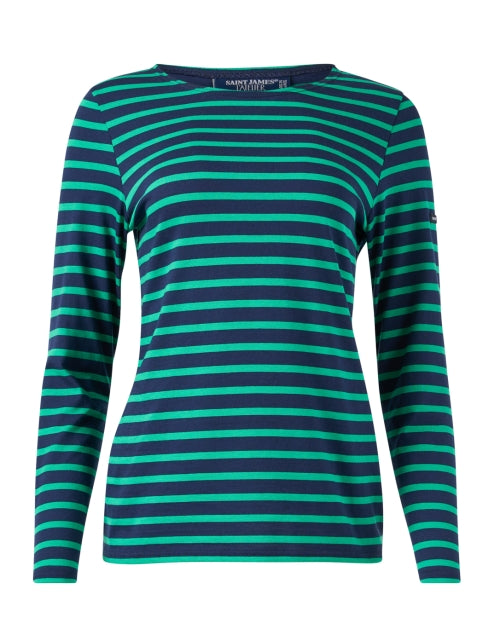 Luxurious Navy and Green Striped Airy Cotton Minquidame Top