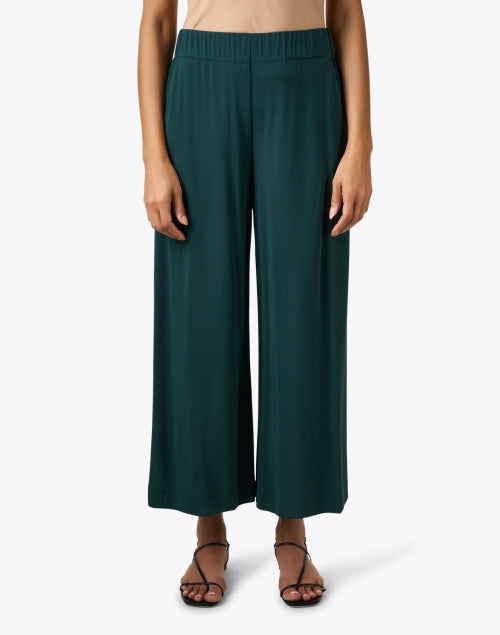Stylish Deep Green Relaxed-Fit Wide Leg Ankle Pants