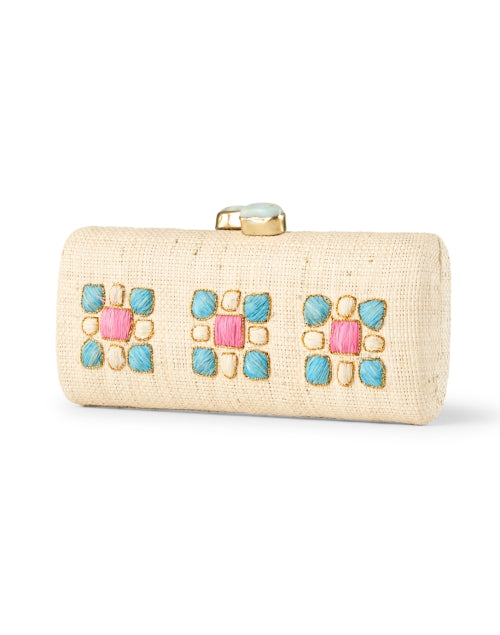Pamela Munson Embroidered Raffia Clutch with Jewel Motif