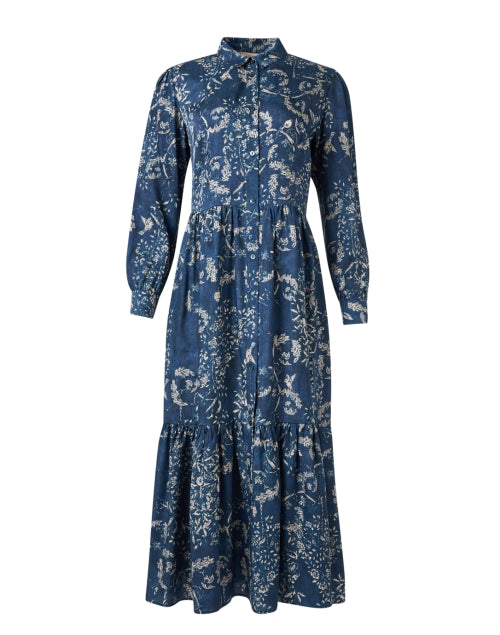 Stylish Women's Blue Floral Pattern Print Shirt Style Dress