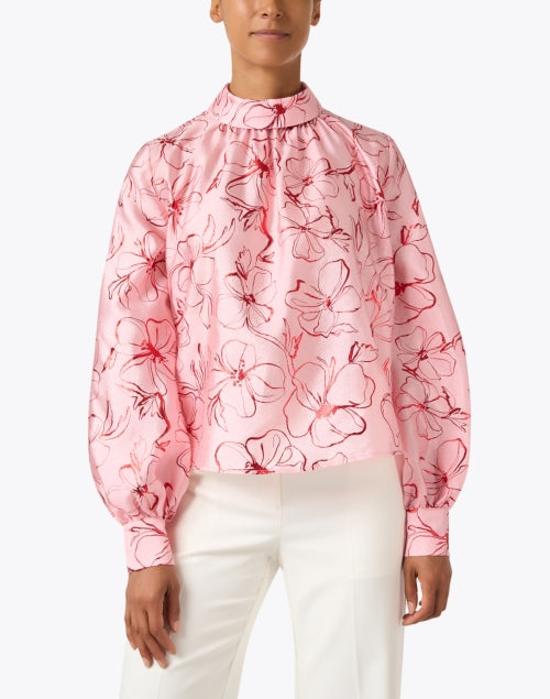 Stylish Pink Metallic Foil Floral Printed Flowy Top