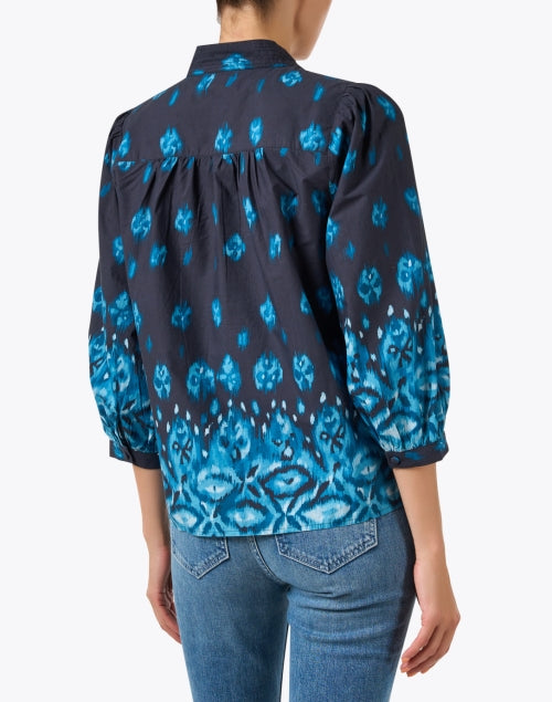 Stylish Danilia Blue Ikat Patterned Cotton Blouse with 3/4 Sleeves