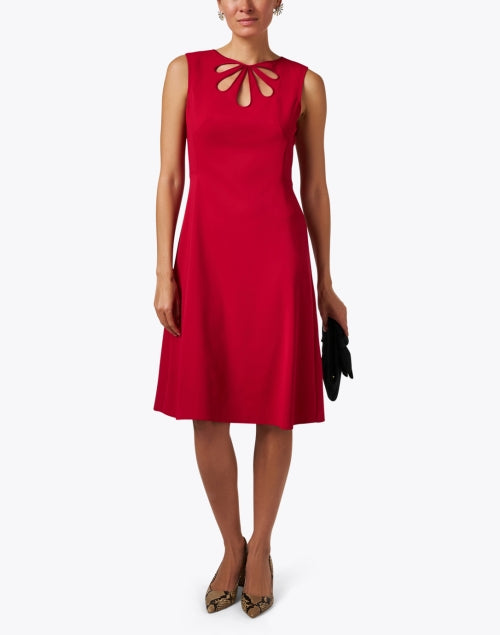 Marc Cain Stunning Red Cutout A-Line Sleeveless Knee-Length Dress