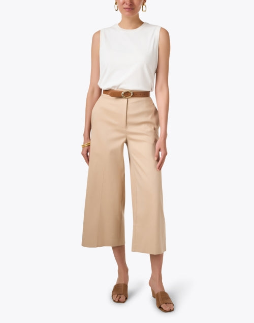 Beige Stretch Wide Leg Cropped Ankle Pants by Joseph