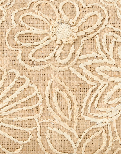 Tan Cream Blossom Embroidered Woven Clutch by Pamela Munson
