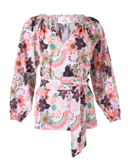 Stylish Pink & Purple Multi - Print Linen Raquel Top
