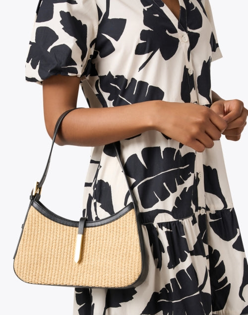 Stylish Tokyo Raffia and Black Leather Women's Shoulder Bag for the New Season