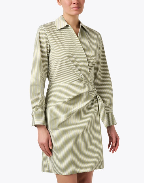 Furrow Stylish Green Striped Women's Cotton Wrap Dress for Fashionable Look