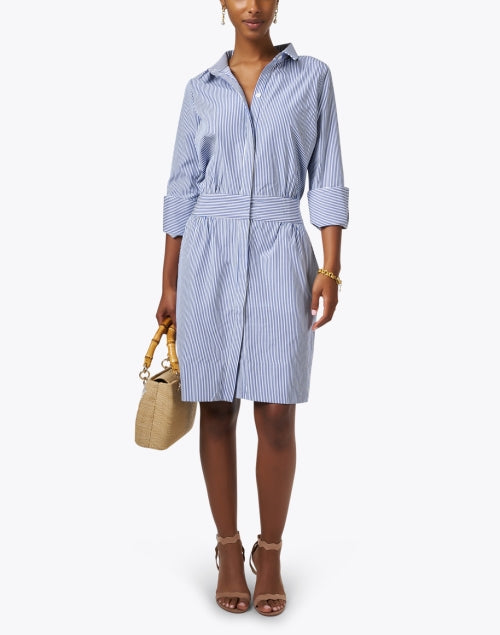 Navy and White Striped Lightweight Cotton - Blend Breezy Shirt Dress