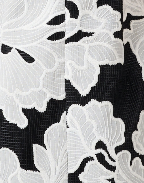 Elegant Black and White Floral Embroidered Mini Shift Dress for Women
