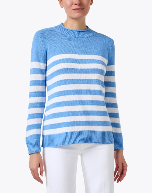 Stylish Blue and White Striped Cotton Blend Knit Sweater for Various Occasions