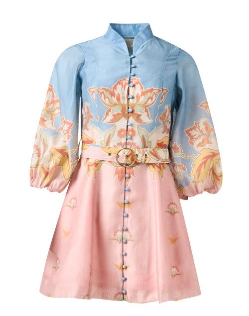 Valencia Women's Mini Dress with Pink and Blue Print