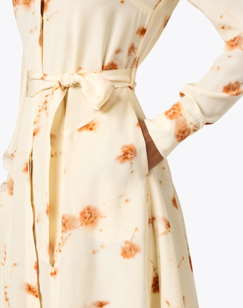 Elegant Orange and Cream Print Silk Shirt Dress for Spring