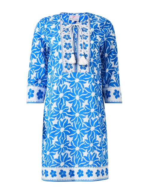 Stylish Blue Floral Patterned Women's Tunic Dress for Warm Weather