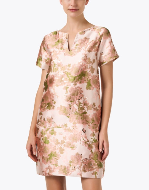 Abbey Glass Lulu Brand Blush Pink Colored Jacquard Fabric Mini Dress