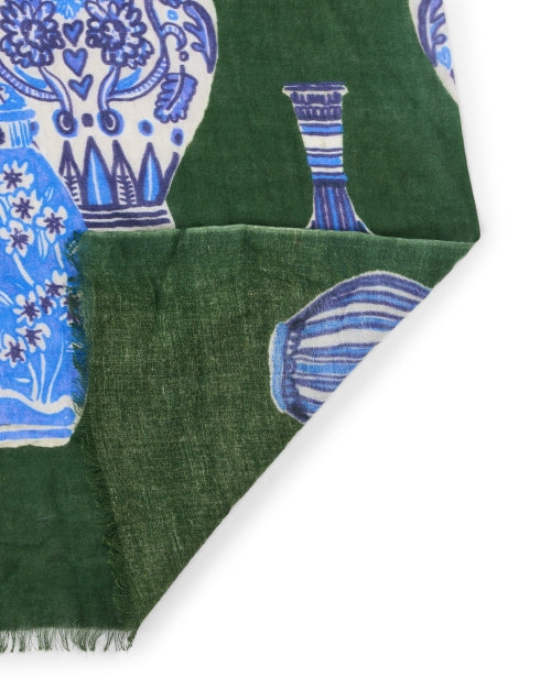 Vilagallo Lightweight Green Porcelain Print Foulard Scarf for Seasonal Styling