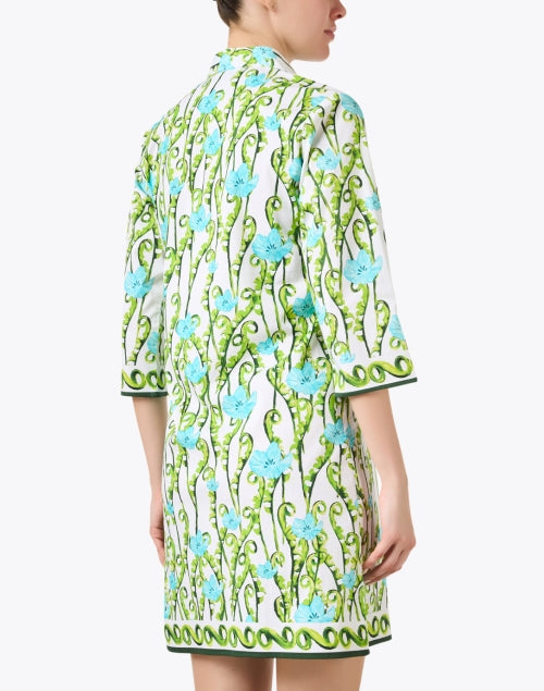 Stylish Blue and Green Floral Cotton Shirt Dress for New Season