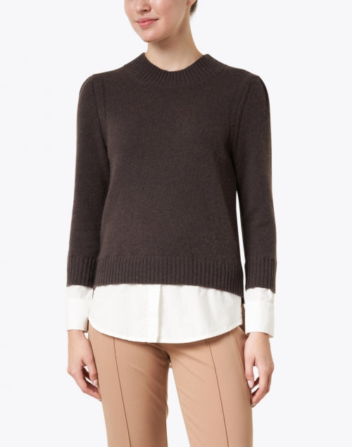 Stylish Eton Men's Brown Wool and Cashmere Blend Sweater with Detachable White Cotton-Poplin Underlayer