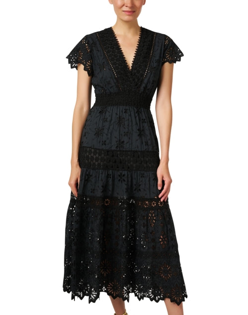 Stylish Black Cotton Eyelet Embroidered Women's Dress