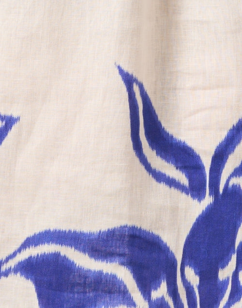 Stylish Miller Beige and Blue Batik Pattern Printed Linen Women's Dress for Warm Weather