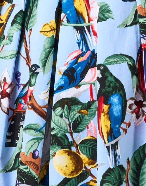 Stretchy Audrey Blue Cotton Dress with Botanical Print