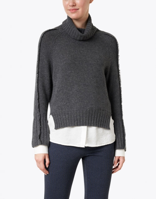 Stylish Jolie Grey Wool and Cashmere Layered Turtleneck Sweater