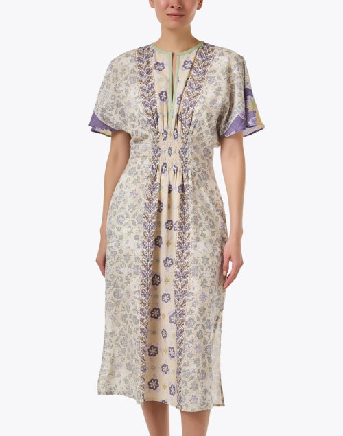 Naama Ladies' Purple and Yellow Floral Printed Midi Dress for Women