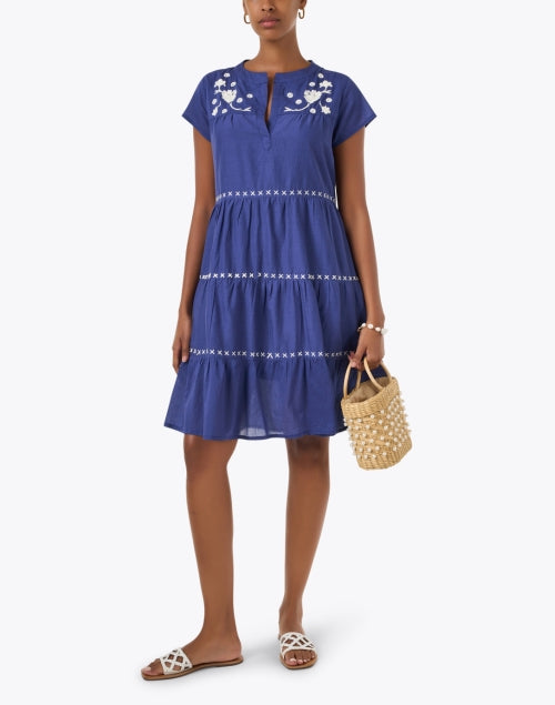 Isabel Navy Colored Cotton Embroidered Women's Summer Dress