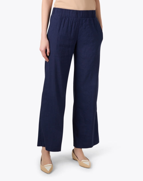Elliot Lauren's Navy Wide-Leg Linen Blend Pull-On Pants - Comfort and Style