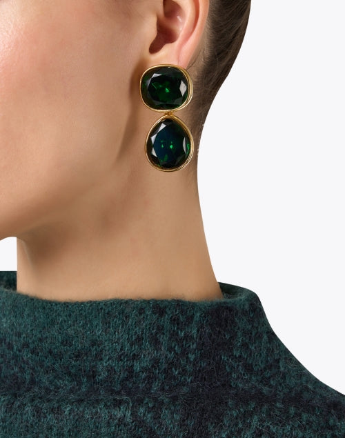 Gorgeous 22k Gold-Plated Emerald Green Crystal Drop Earrings by Kenneth Jay Lane