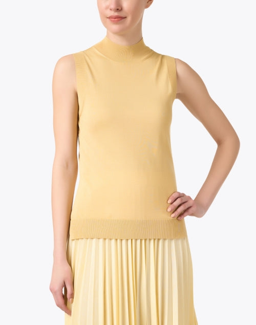 Fomila Luxurious Yellow Silk Sleeveless Mock Neck Top
