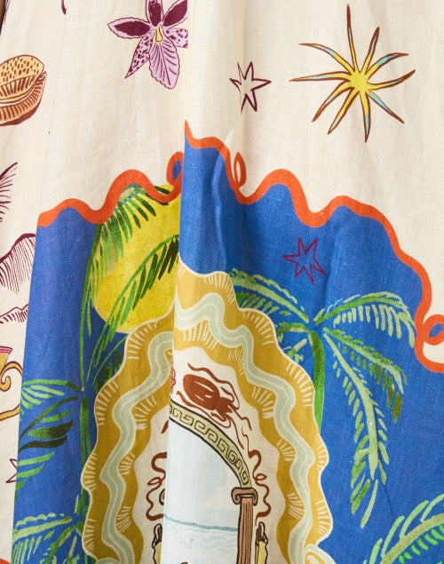 Stylish Multi - Surreal Motif Linen A - Line Dress