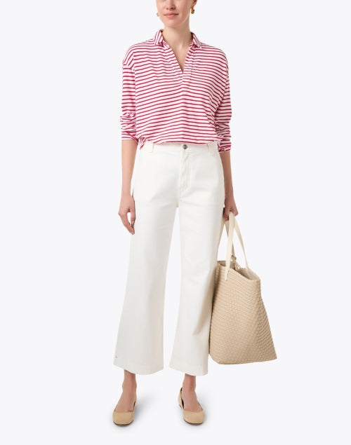Patrick Men's Red and White Striped Popover Henley Casual Top for All Seasons