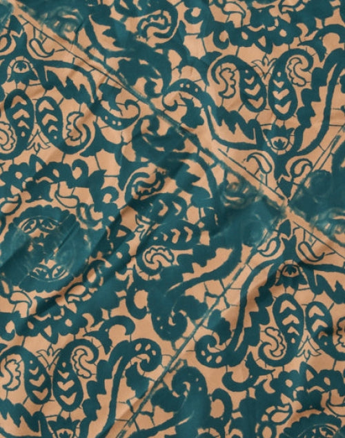 Stylish Kinross Silk Scarf with Camel and Rich Green Paisley Pattern