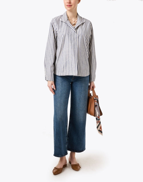 Ines de la Fressange Noa Branded Blue and White Striped Women's Blouse Top