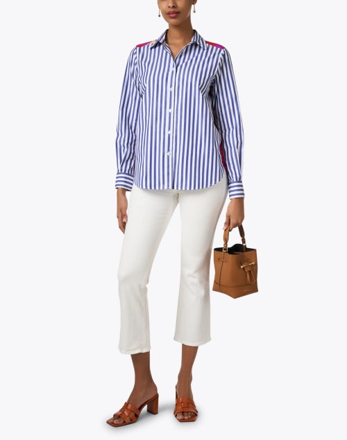 Rosso35 Silk Striped Blouse with Colorful Floral Back Design
