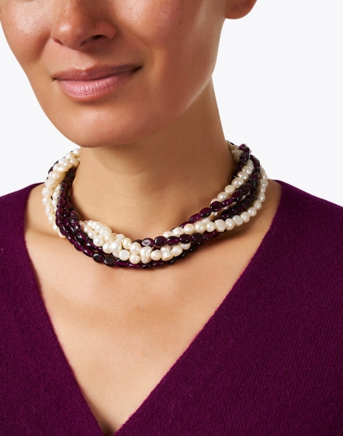 Multi - Strand Amethyst and Pearl Beaded Necklace by Kenneth Jay Lane