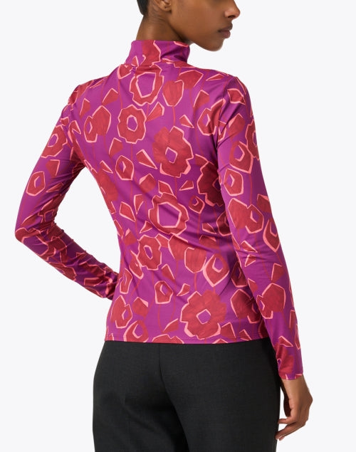 Stylish Multi - Colored Abstract Floral Print Turtleneck Top