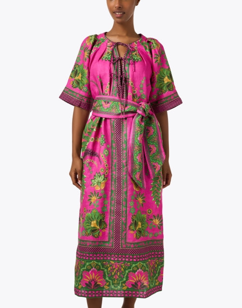 Ana Women's Pink Tropical Print Maxi Linen Dress