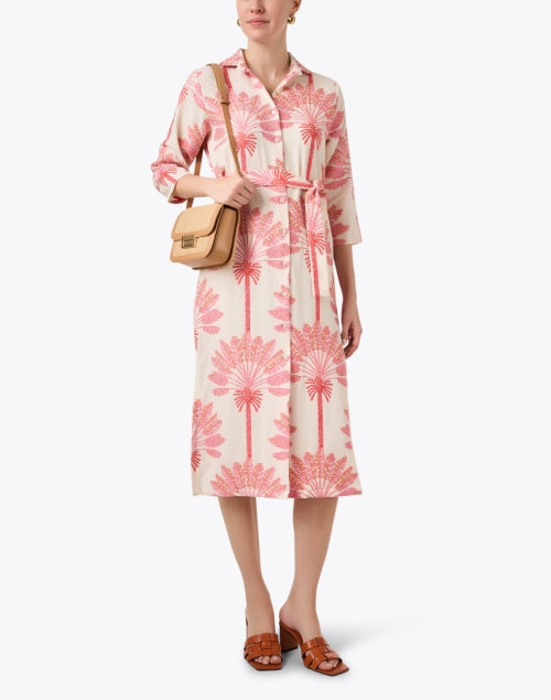 Vilagallo's Exquisite Diana Ivory and Pink Embroidered Women's Shirt Dress for a Stylish Look
