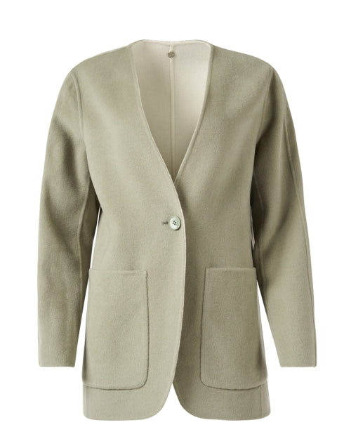 Stylish 100% Wool Reversible Sage Green & Grey Jacket for Fall