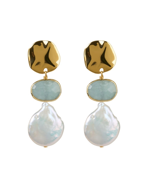 Gorgeous Gold-Plated Brass Earrings with Luminous Aquamarine and Freshwater Pearl Drops