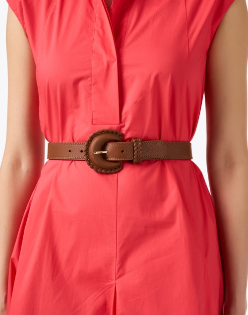Stylish Brown Leather Belt with Modern Round Buckle by Owen