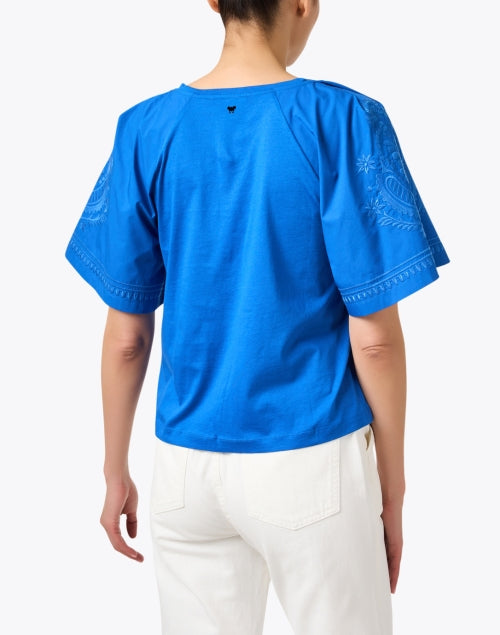 Exquisitely Embroidered Livorno Women's Blue Cotton Top for Everyday Wear
