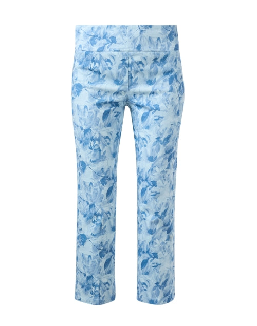 Women's Blue Floral Patterned Pull-On Cropped Cotton Stretch Pants