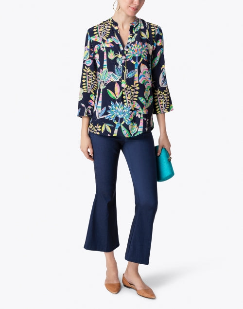 Stylish Indigo Stretch Pull-On Flared Crop Women's Trousers