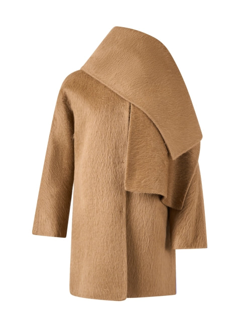 Fiumana Wool-Alpaca Blend Camel Scarf Detachable Wrap Style Coat for New Season
