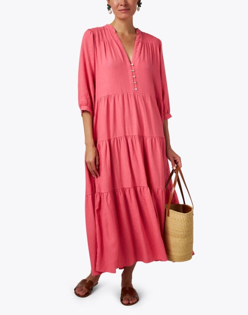 Stylish Jacquie Women's Pink Linen Blend Maxi Dress for Warm Weather