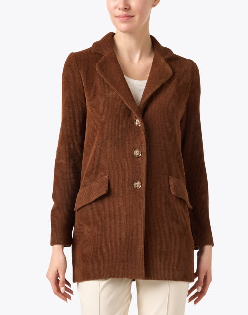 Amina Rubinacci's Radice Warm Wool - Cotton Blend Brown Corduroy Longline Blazer